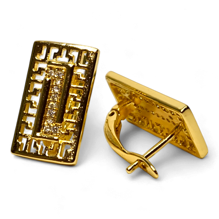 Cercei Alessia placați cu aur cu design geometric și zirconii centrale [2]