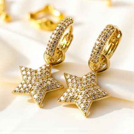 Cercei placati cu aur Alicia cu stele pavate cu zirconii [6]