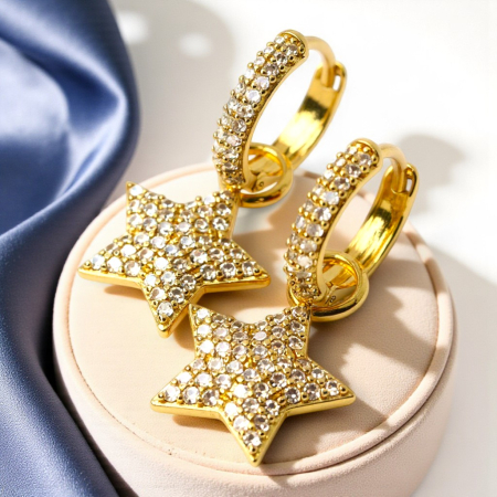 Cercei placati cu aur Alicia cu stele pavate cu zirconii [7]