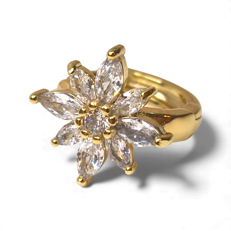 Cercei cu cristale albe zirconiu in forma de floare placati cu aur de 14k si incidere cu tortita [6]