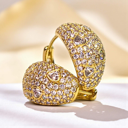 Cercei Amalia placați cu aur decorați cu zirconii și inimioare [6]