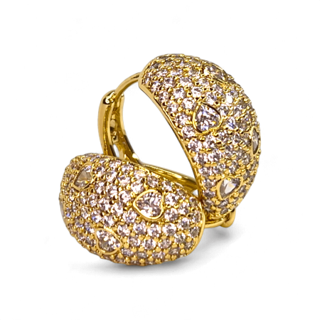 Cercei Amalia placați cu aur decorați cu zirconii și inimioare [7]