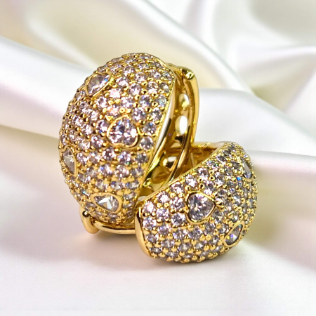 Cercei Amalia placați cu aur decorați cu zirconii și inimioare [3]