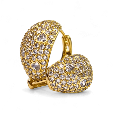 Cercei Amalia placați cu aur decorați cu zirconii și inimioare [2]