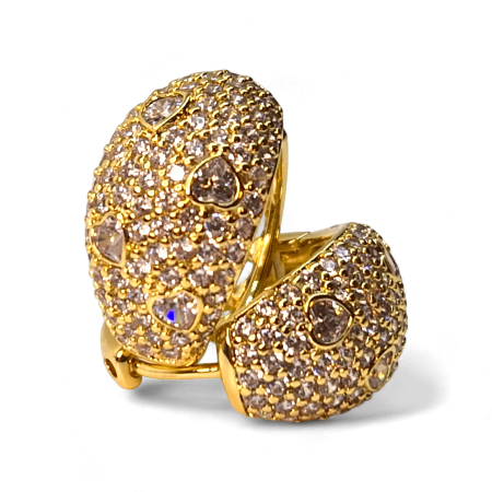 Cercei - Cercei Amalia placați cu aur decorați cu zirconii și inimioare