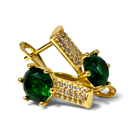 Cercei cu tortita placati cu aur de 14K cu cristal verde zirconiu si cristale albe [2]