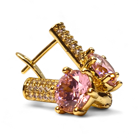 Cercei Anais Pink placați cu aur cu zirconie roz și bară cu zirconii albe [7]