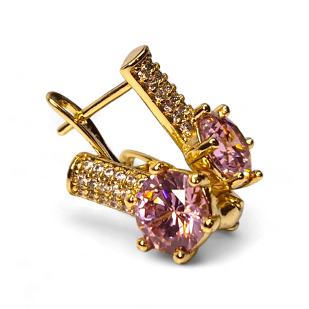 Cercei - Cercei Anais Pink placați cu aur cu zirconie roz și bară cu zirconii albe