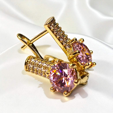 Cercei Anais Pink placați cu aur cu zirconie roz și bară cu zirconii albe [1]