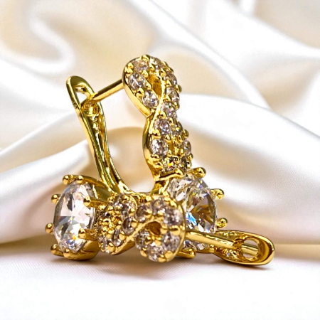 Cercei Anastasia placați cu aur cu zirconii pe linii curbe elegante [1]