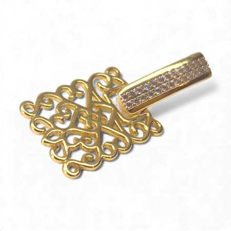 Cercei deosebiti placati cu aur de 14k cu cristale albe zirconiu si placuta cu model filigram [4]