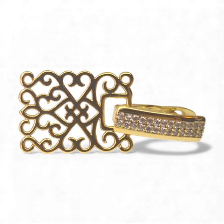 Cercei deosebiti placati cu aur de 14k cu cristale albe zirconiu si placuta cu model filigram [6]