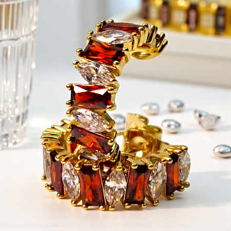 Cercei Andreea placați cu aur cu zirconii roșii și albe [1]