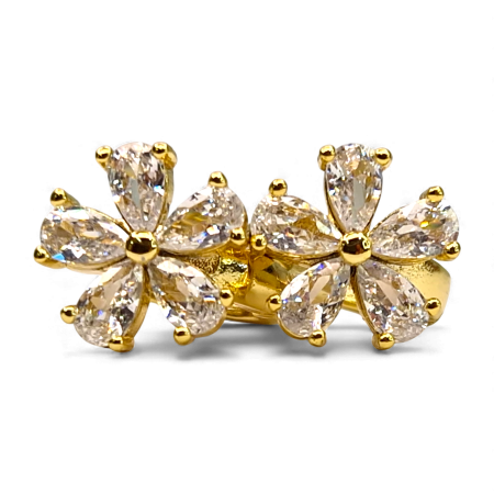 Cercei - Cercei Antonia placați cu aur cu flori din zirconii clare