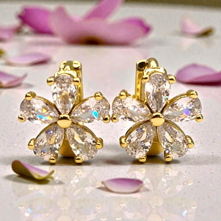 Cercei Antonia placați cu aur cu flori din zirconii clare [3]