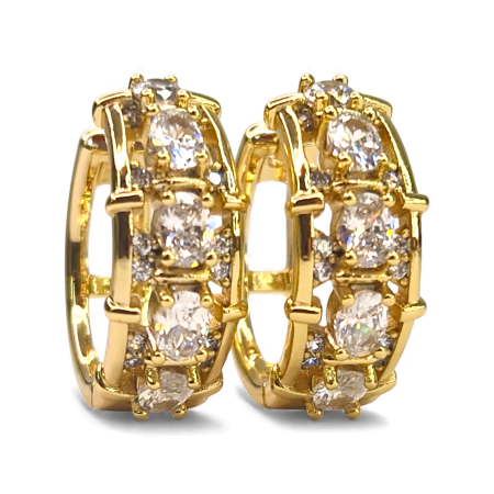 Cercei cu tortita - Cercei Ayanna placați cu aur cu zirconii mari strălucitoare