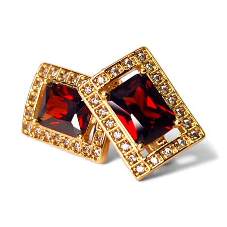 Bijuterii Placate cu Aur - Cercei cu cristal rosu si zirconii albe placat cu aur de 18k