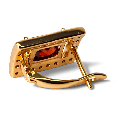 Cercei cu cristal rosu si zirconii albe placat cu aur de 18k [6]