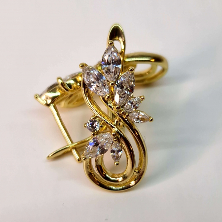 Cercei cu tortiță - Cercei eleganti placati cu aur de 14k si cristale din zirconiu