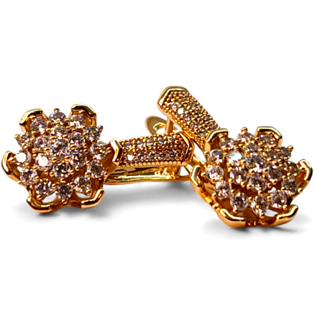 Cercei Carina placati cu aur cu flori pavate în zirconii [4]