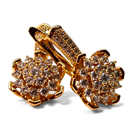 Cercei Carina placati cu aur cu flori pavate în zirconii [2]