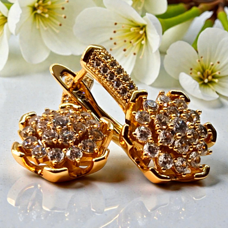 Cercei Carina placati cu aur cu flori pavate în zirconii [1]