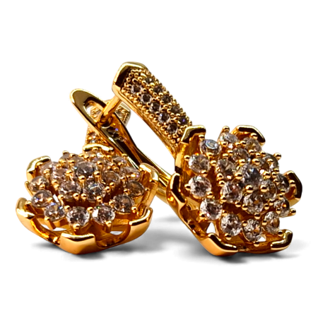 Cercei cu tortita - Cercei Carina placati cu aur cu flori pavate în zirconii