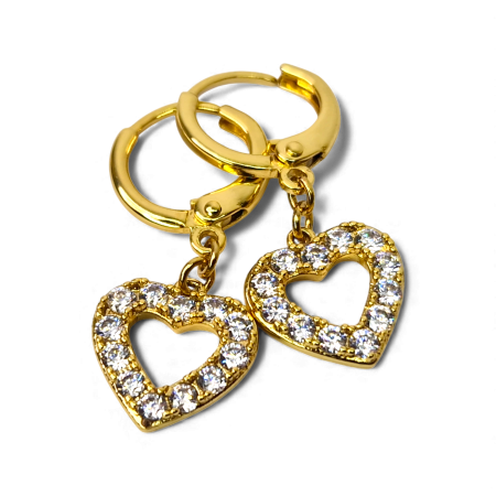 Cercei cu tortita - Cercei placați cu aur Carmen cu inimioare strălucitoare din cristale