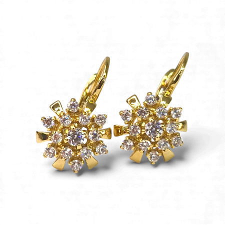 Cercei de ocazie - Cercei cu tortita eleganti incrustati cu cristale albe din zirconiu si placati cu aur de 14k