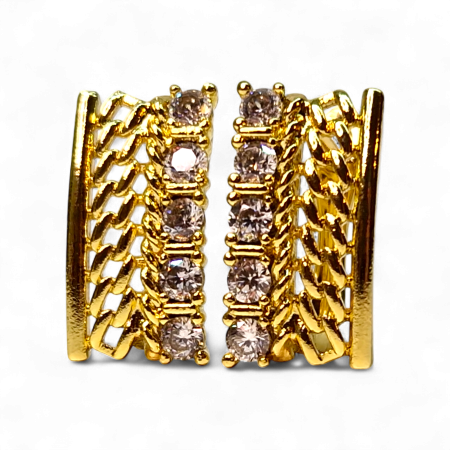 Cercei - Cercei Caterina placați cu aur cu lanț sculptat și zirconii centrale