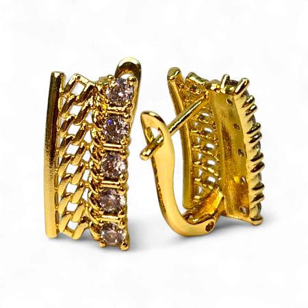 Cercei Caterina placați cu aur cu lanț sculptat și zirconii centrale [4]