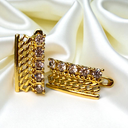 Cercei Caterina placați cu aur cu lanț sculptat și zirconii centrale [3]