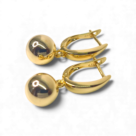 Cercei lungi cu placati cu aur de 14k cu biluta aurie [4]