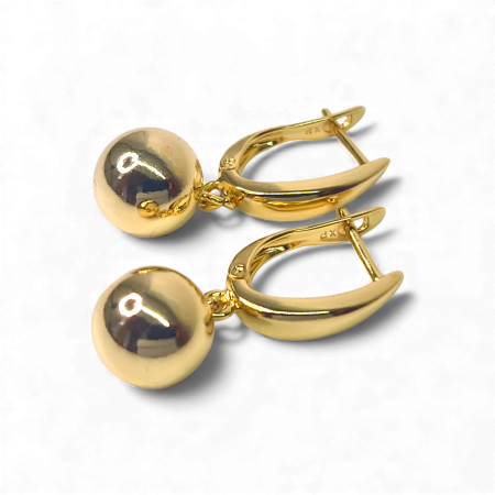 Cercei cu tortita - Cercei lungi cu placati cu aur de 14k cu biluta aurie