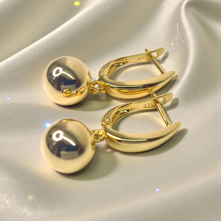 Cercei lungi cu placati cu aur de 14k cu biluta aurie [3]