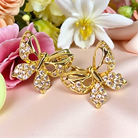 Cercei placați cu aur Corina în formă de fluture cu cristale [3]
