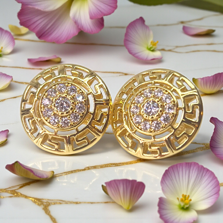 Cercei placați cu aur Darya rotunzi cu model geometric și zirconii strălucitoare [1]