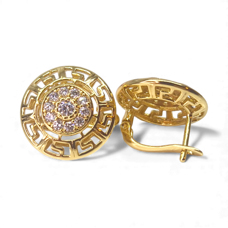 Cercei placați cu aur Darya rotunzi cu model geometric și zirconii strălucitoare [2]