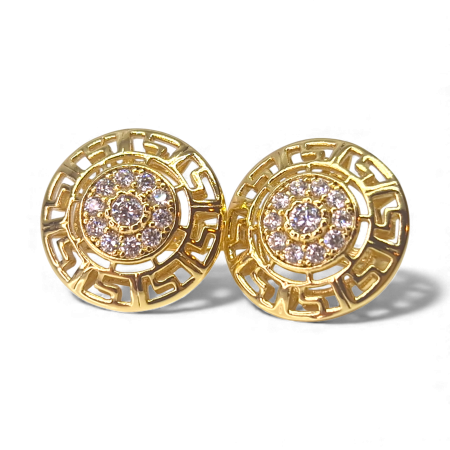 Cercei cu tortita - Cercei placați cu aur Darya rotunzi cu model geometric și zirconii strălucitoare