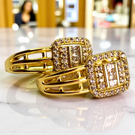 Cercei placați cu aur Denisa cu design pătrat și cristale fine [3]