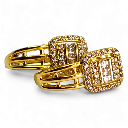 Cercei placați cu aur Denisa cu design pătrat și cristale fine [2]