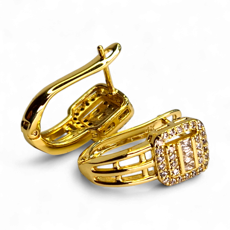 Cercei placați cu aur Denisa cu design pătrat și cristale fine [7]