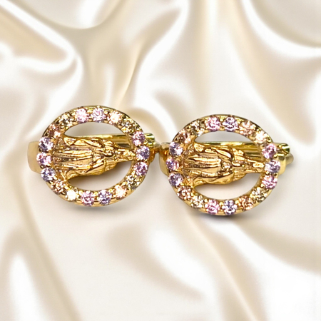 Cercei Eleri placați cu aur cu siluetă sculptată și zirconii pastelate [3]