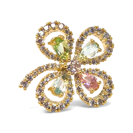 Cercei in forma de trifoi cu patru foi placat cu aur de 14k si incrustat cu cristale multicolore [4]