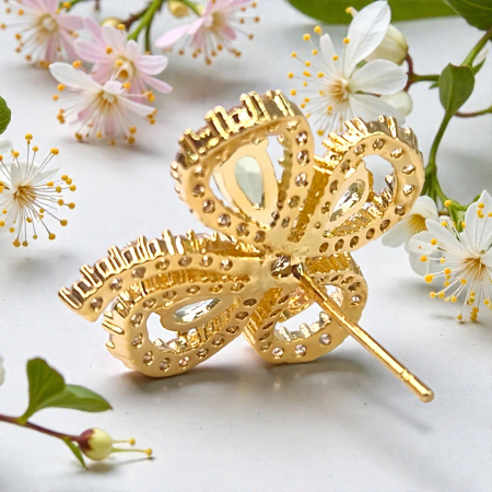 Cercei in forma de trifoi cu patru foi placat cu aur de 14k si incrustat cu cristale multicolore [3]