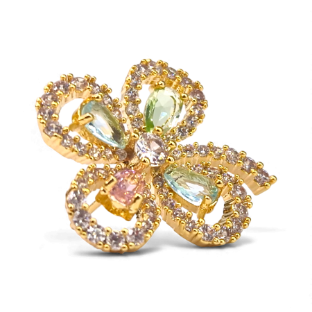 Cercei in forma de trifoi cu patru foi placat cu aur de 14k si incrustat cu cristale multicolore [6]