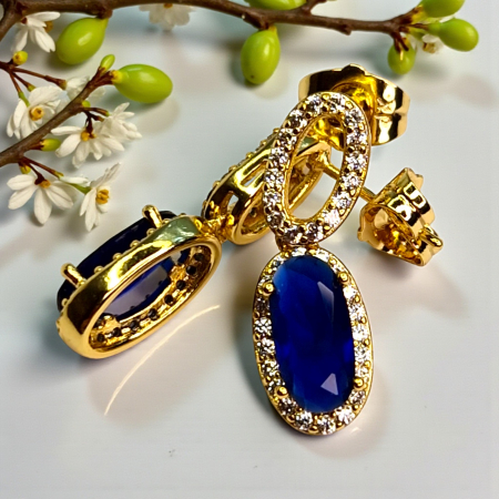 Cercei placați cu aur Emilia Blue cu pietre albastre și cristale [5]