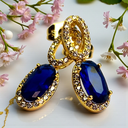 Cercei placați cu aur Emilia Blue cu pietre albastre și cristale [1]