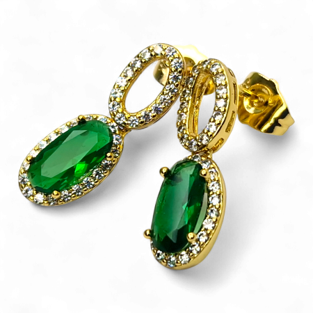 Cercei placați cu aur Emilia Green cu pietre verde smarald și cristale [3]