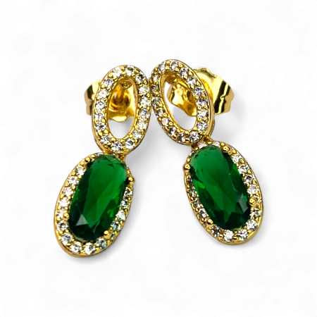 Cercei placați cu aur Emilia Green cu pietre verde smarald și cristale [2]
